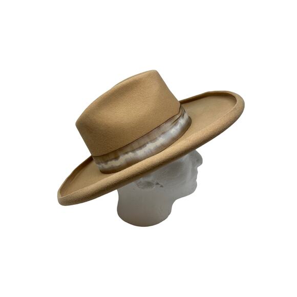 Freya Oat Felt Hat Womens Sz Medium 100% Wool Upturned Brim Hand Dyed Ribbon - Picture 1 of 7